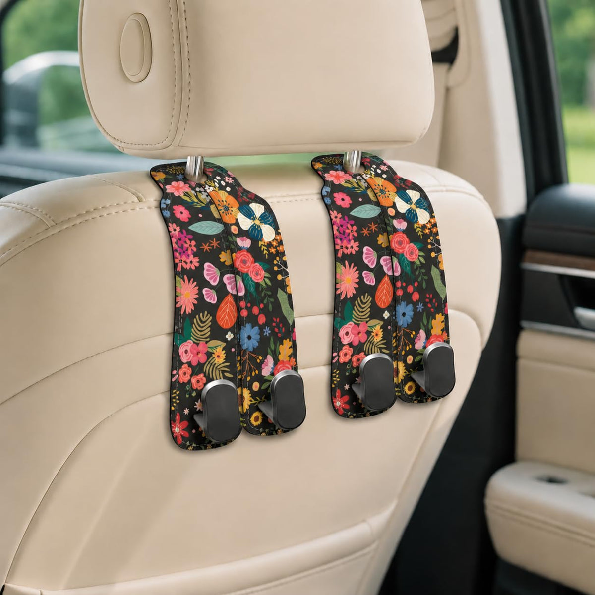 Cute Skull Skeleton Car Seat Back Storage Headrest Hooks for Purses & Bags – 2PCS PU Leather Dual Metal Hooks, Backseat Organizer Accessories