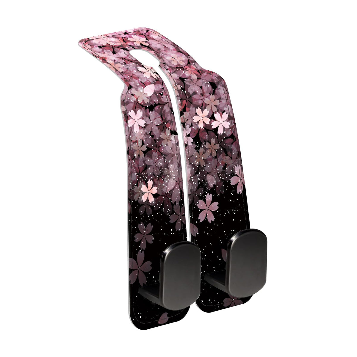 Car Seat Back Storage Headrest Hook, Premium Leather Double Metal Hook, Hanger Storage Organizer for Purse Cloth Bag, Car Interior Accessories Luxury Black Flowers