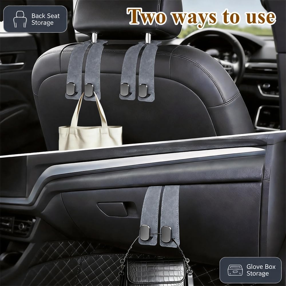 2-Pack Car Hanging Hooks for Car Seat Back & Glove Box, Grey