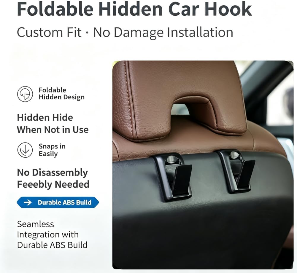 2PCS Car Seat Headrest Hooks for Volvo XC90 XC60 S90 S60 V90 V60 Series Accessories,Upgraded Foldable Hidden Car Seat Back Hooks for Bags Handbags Phones (Black)
