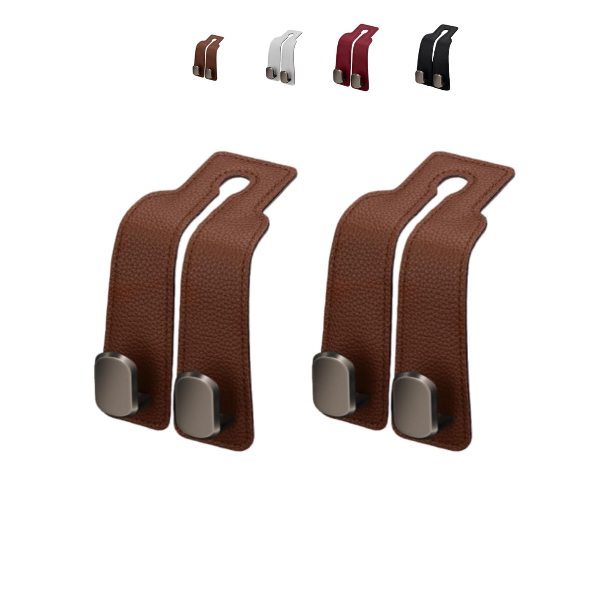 Coozyland Car Hooks, Coozy Land Metal Multi-Function Leather Car Headrest Hooks, Universal Double Hook Car Seat Back Storage Hooks for Wallets, Handbags, Bottles, Trash Bags, etc(Brown 4-Pack)