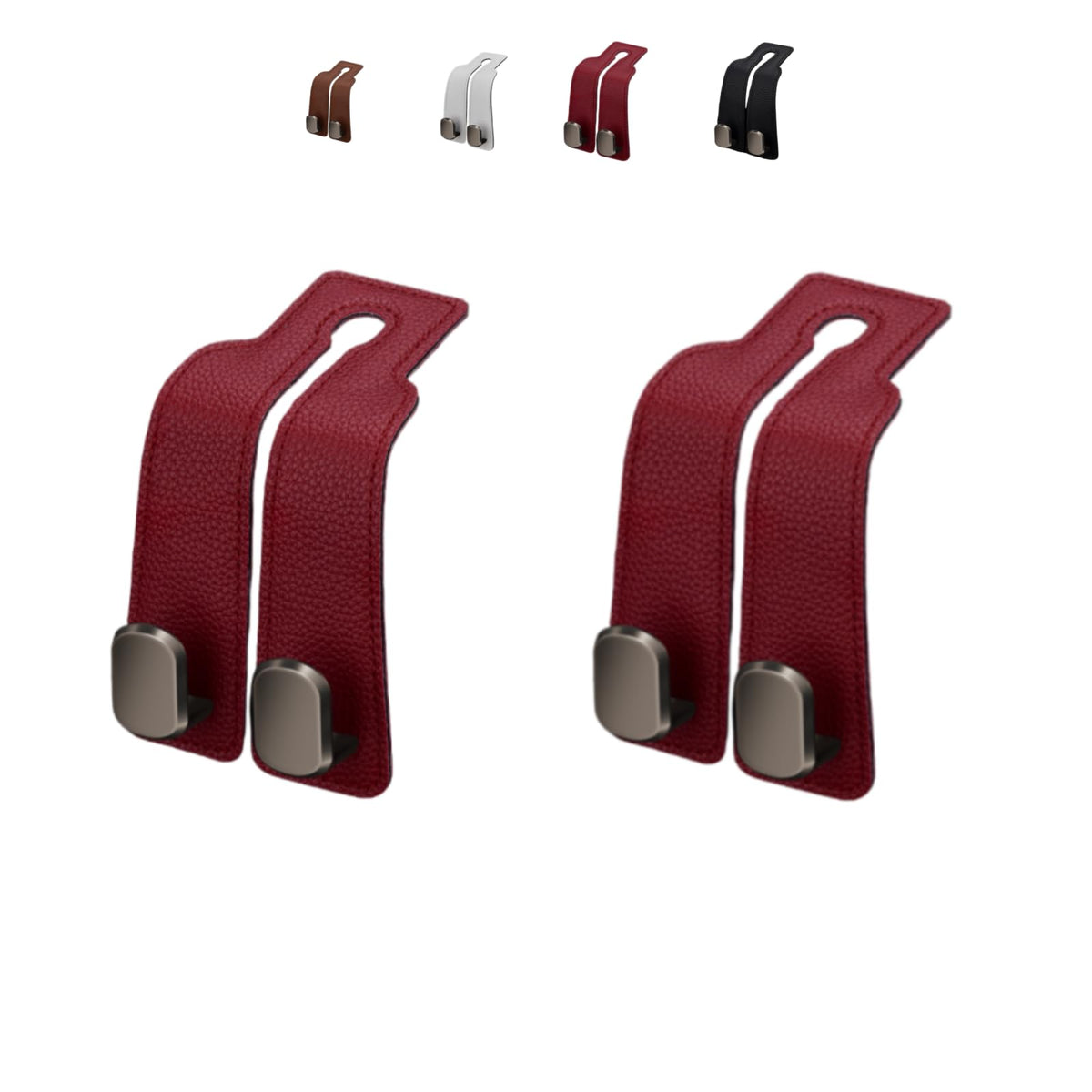 Coozyland Car Hooks, Coozy Land Metal Multi-Function Leather Car Headrest Hooks, Universal Double Hook Car Seat Back Storage Hooks for Wallets, Handbags, Bottles, Trash Bags, etc(Brown 4-Pack)