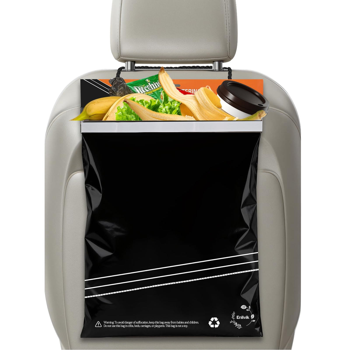 Disposable Car Trash Bag - Large Capacity - Car Garbage Bag Hanging from Headrest - Easy to Stick-On, Leakproof, Smellproof Car Trash Can - Ideal for Travel, Camping, and Home Use (All Black, 50)