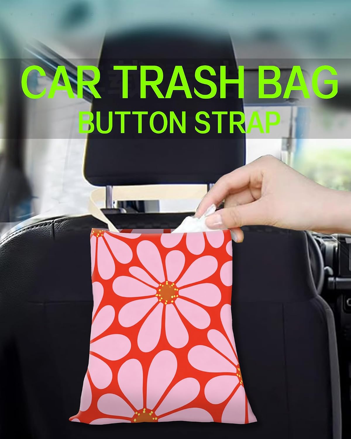 Car Trash Can, Durable Hanging Car Trash Garbage Bag, Cute Automotive Garbage Cans Organizer, Cute Pink Red Flower