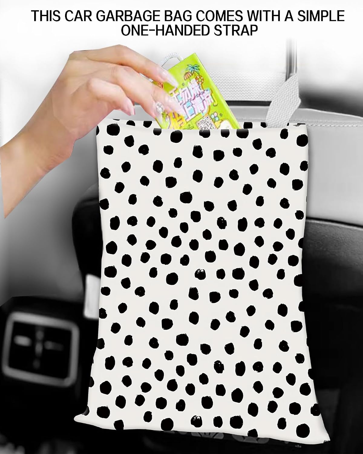 Car Garbage Can, Hanging Car Trash Can for Back Seat Organizer, Cute Polka Dots