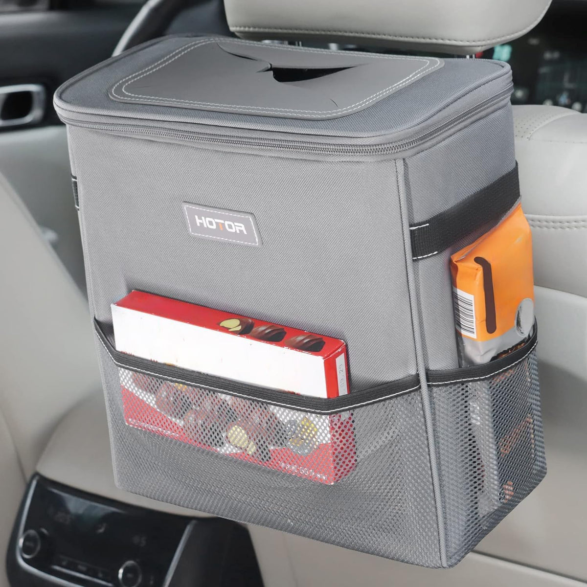 HOTOR Car Trash Can, Leakproof Car Organizer, 2-Gallon, Brown