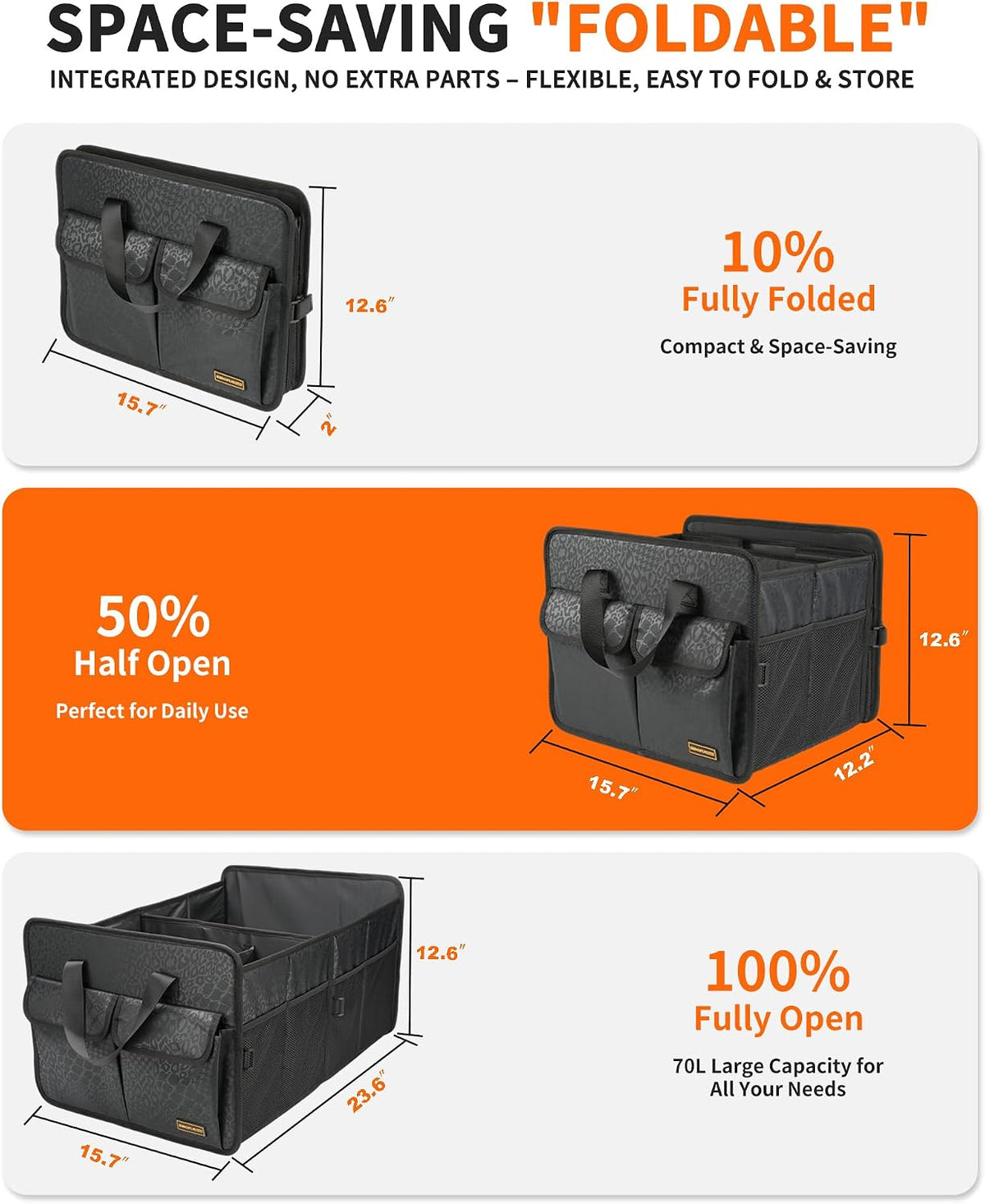 SIBOFUEGO Sturdy Car Trunk Organizer - Firm Inner Panels, Foldable Storage