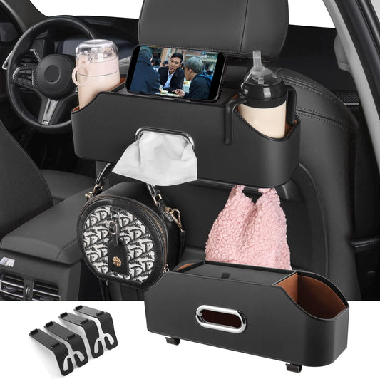 HOLDCY Car Back Seat Organizer with 2 Cup Holders, Tissue Storage, Black