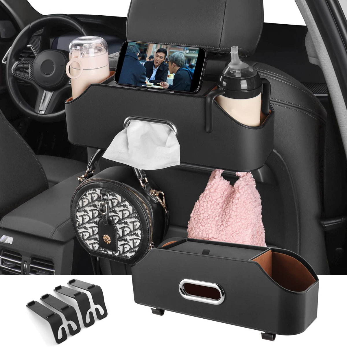HOLDCY Car Back Seat Organizer with 2 Cup Holders, Tissue Storage, Black