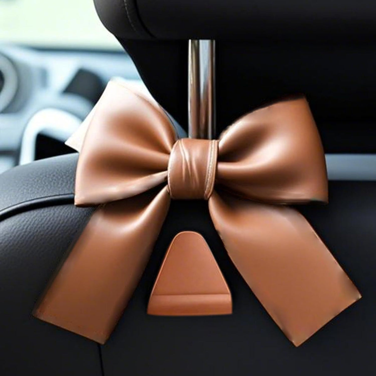 2-Pack Car Purse Hooks for Hanging Purses and Bags, Cute Bow car seat headrest Hooks for Hanging car Purse Hooks. (Brown)