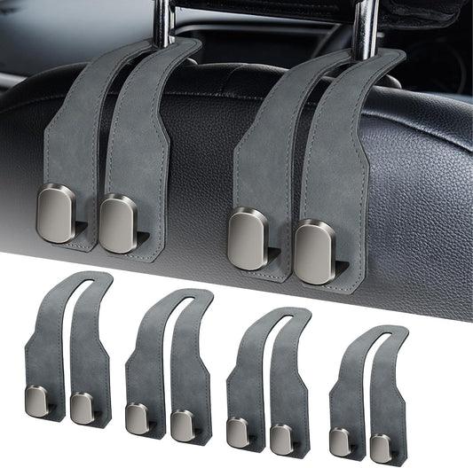 Car Purse Hook, Car Seat Headrest Hooks, Grey Leather 4 Pack