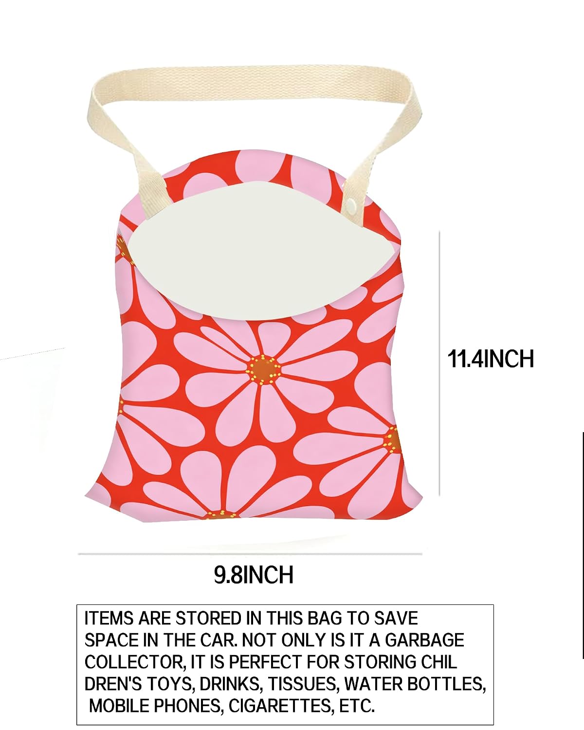 Car Trash Can, Durable Hanging Car Trash Garbage Bag, Cute Automotive Garbage Cans Organizer, Cute Pink Red Flower