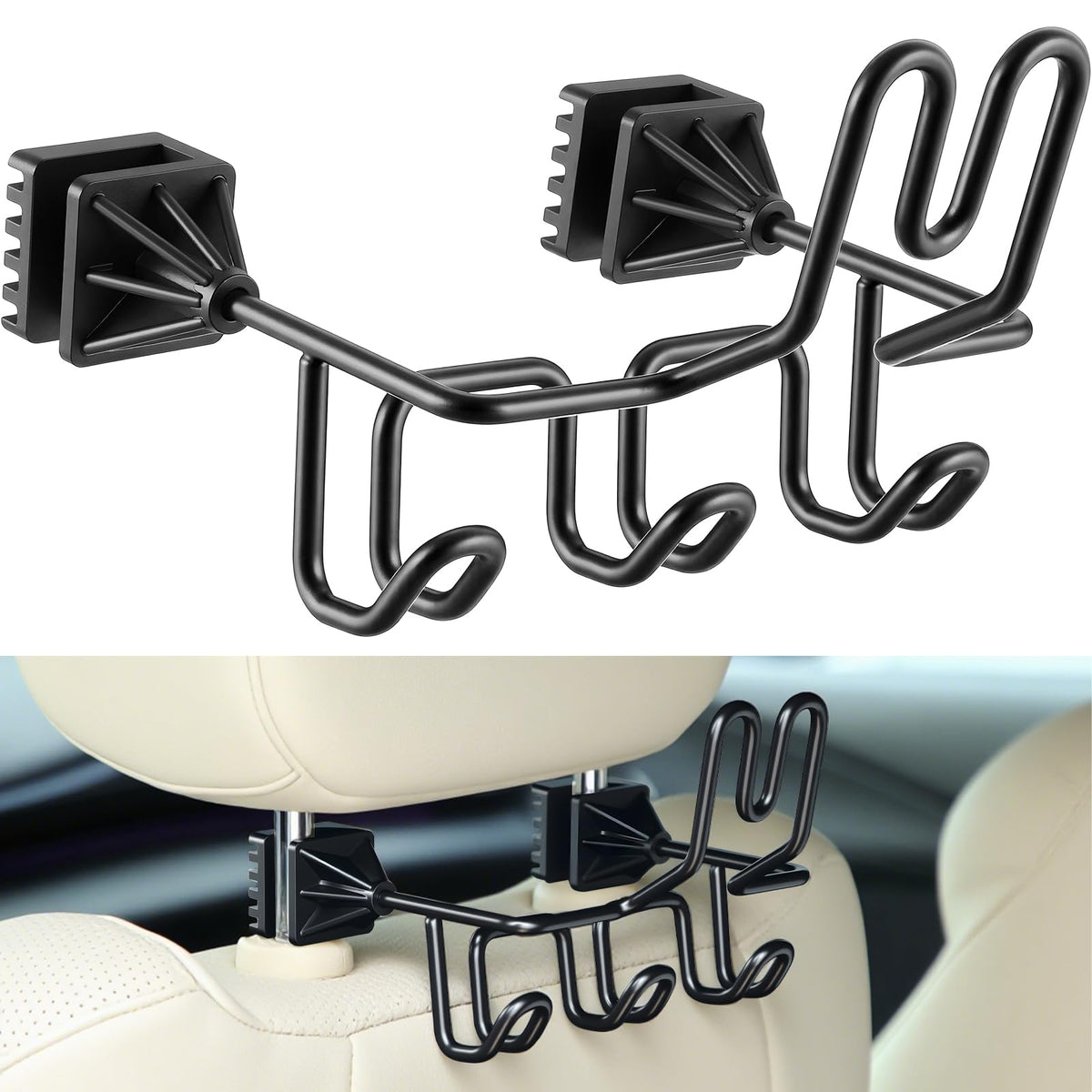 Hard Hat Holder for Truck Car Helmet Organizer, Triple Hooks, Black, 2 Pcs