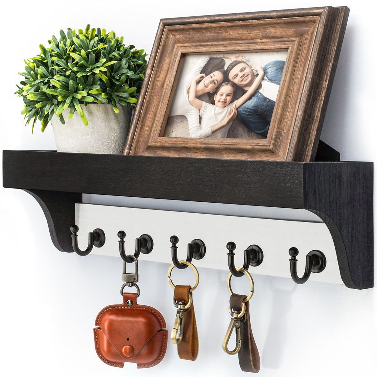 Rebee Vision Key Holder Wall Mount with 5 Hooks for Entryway, Retro Brown