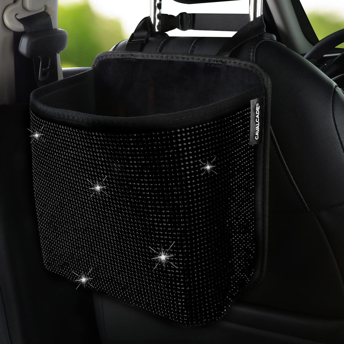 Cavalcade Car Back Seat Organizer, Bling Hanging Pocket, Large Seat Back Travel Caddy Bag, Diamond Trash Bin Garbage Container (White)