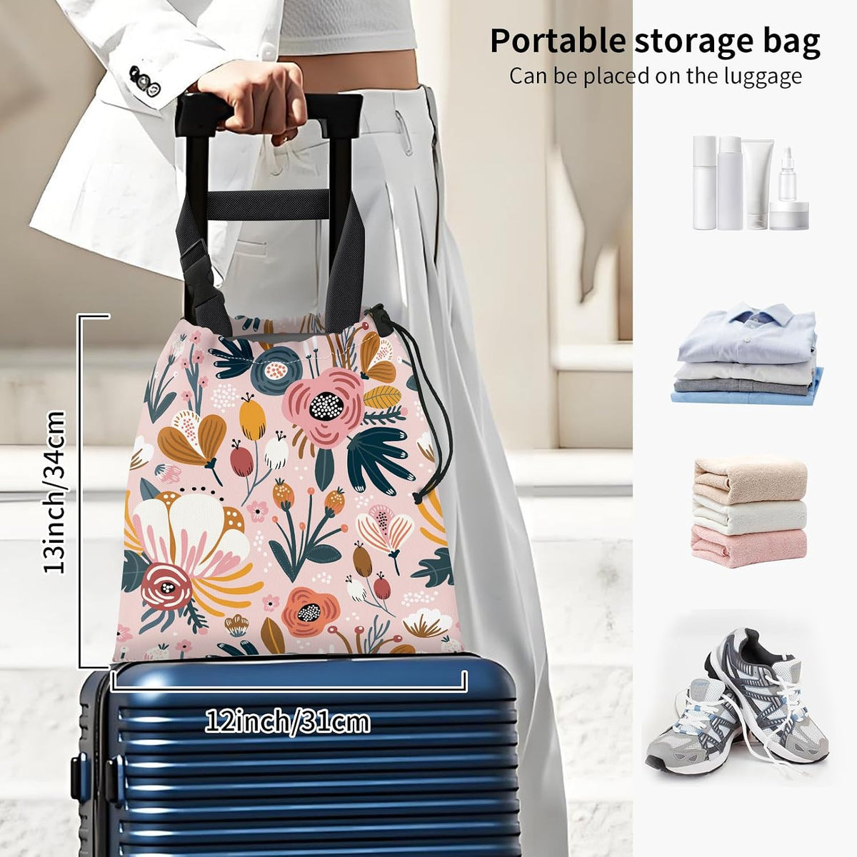Car Trash Bag Large Hanging Can for Back of Seat, Cute Waterproof Car Garbage Bag for Vehicle, Travelling, Outdoor Cute Boho Pink Floral