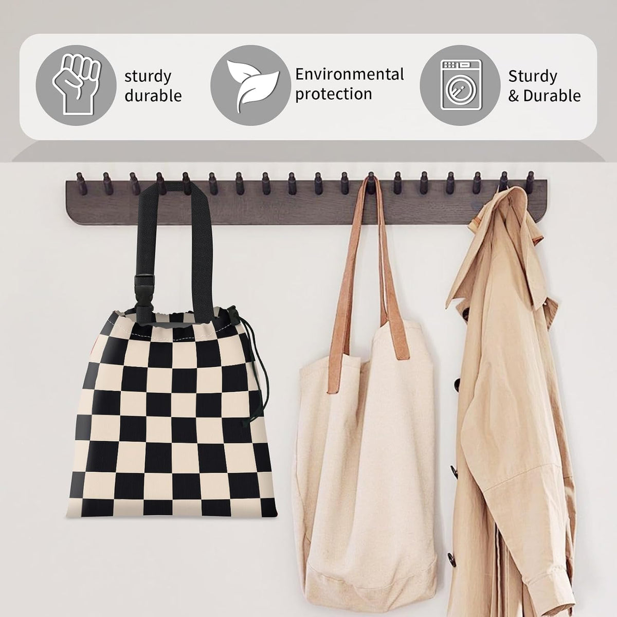 Car Trash Bag Large Hanging Can for Back of Seat, Cute Waterproof Car Garbage Bag for Vehicle, Travelling, Outdoor Cute Black Beige Plaid