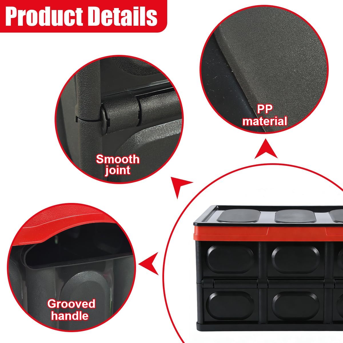 YoRise Car Trunk Organizer, Plastic Waterproof Foldable Car Cargo Storage Box with Lid, Universal Portable Automotive Tool Container Accessories for SUV Truck Sedan (Black)