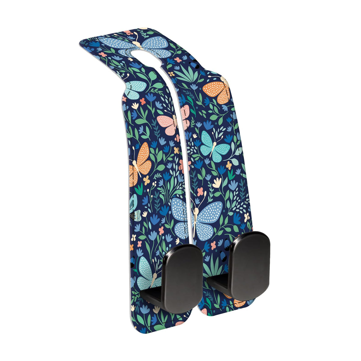 Car Seat Back Storage Headrest Hook, Premium Leather Double Metal Hook, Hanger Storage Organizer for Purse Cloth Bag, Car Interior Accessories Luxury Black Flowers