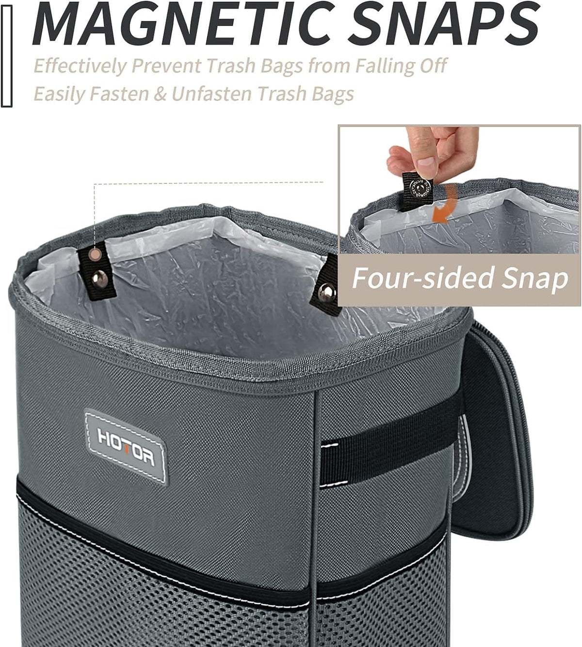HOTOR Car Trash Can, Leakproof Car Organizer, 2-Gallon, Gray