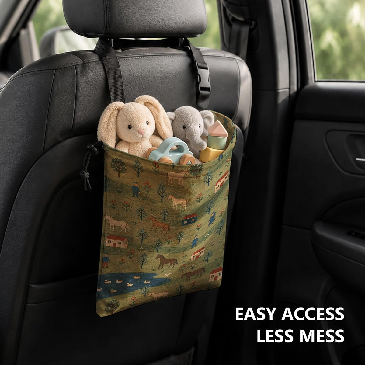 Sage Green Horse Lover Car Trash Bag Hanging, 11x13Inch