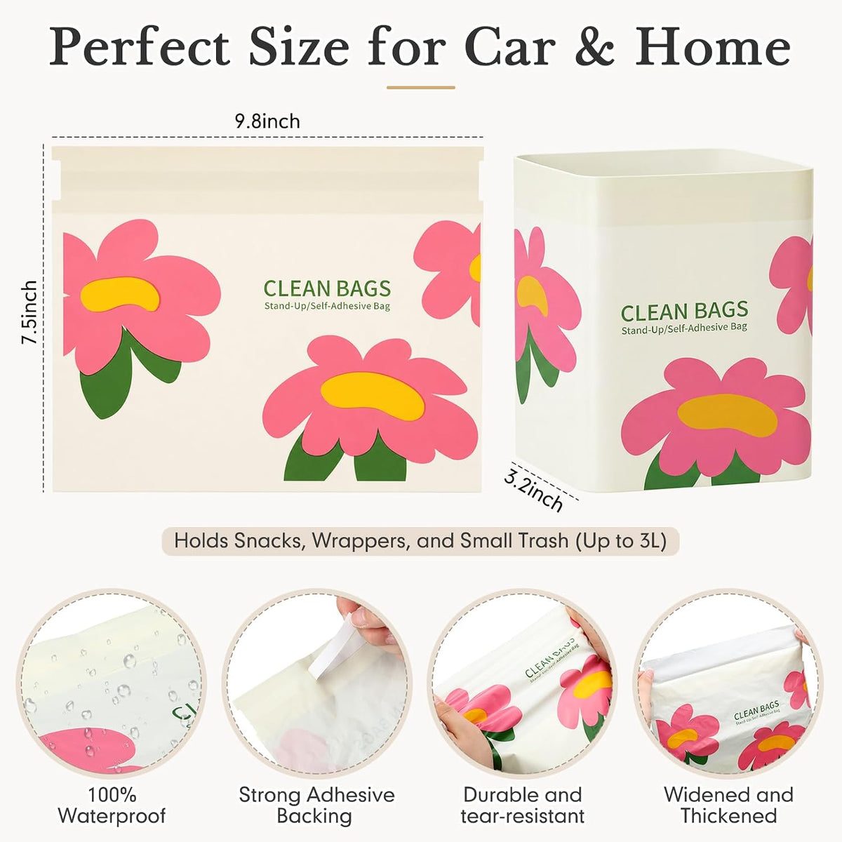 Sabary 60 Pcs Disposable Car Garbage Bin Bags, Seal Vomit Trash for Car