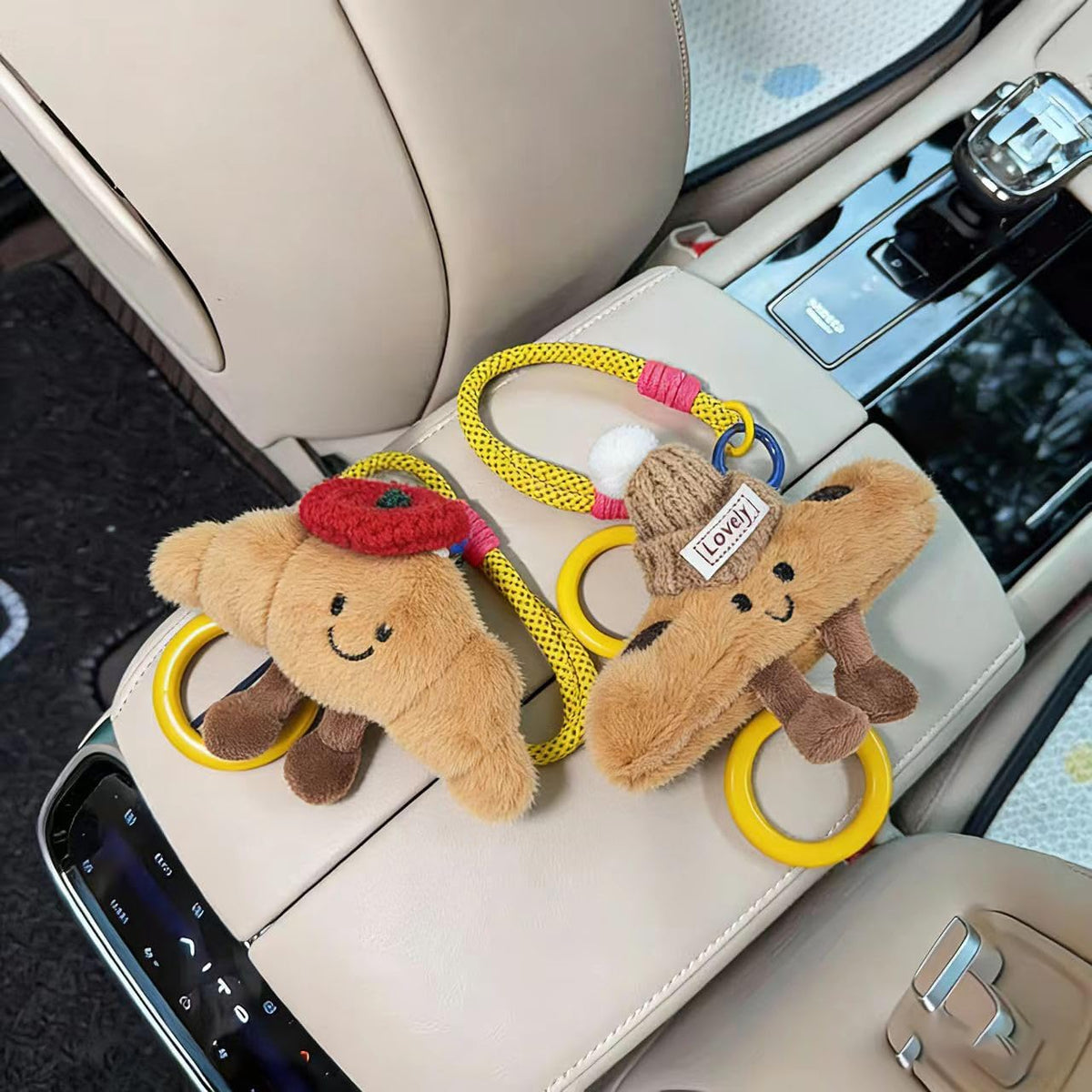 2-Pack Car Headrest Hooks Seat Organizer, Baguette & Croissant