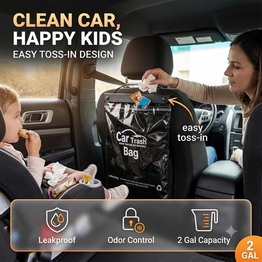 50 Count Recycled Disposable Car Trash Bags Hanging Leakproof Garbage Bags 2 Gallon Heavy Duty Alternative to Bulky Car Trash Can Leakproof Smellproof Stick-On for Car SUV Truck Travel