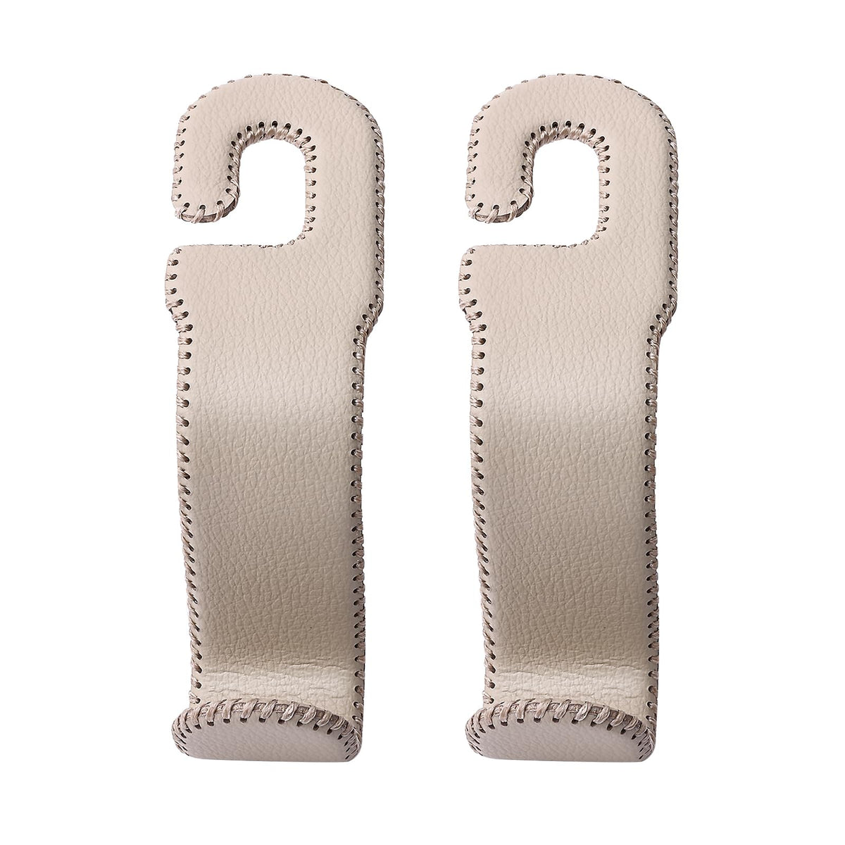 AMVOYOA Leather Car Hooks for Headrest - Fully Leather-Wrapped U-Shaped Purse Holder for Car, Flexible Seat Back Organizer & Durable Car Accessories for Purses, Bags, Coats & More (Beige, 2 Pack)