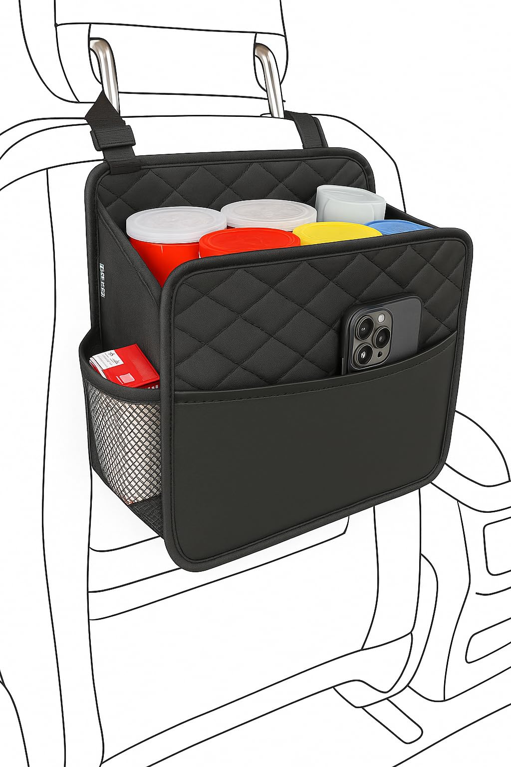 Witaxima Upgrade Car Seat Organizer Backseat with Storage Pockets, Multipurpose Car Organizer Hanging, Car Trash Bag Can,Premium PU Leather Garbage Can 2.14 Gallon Large Capacity Accessories Beige