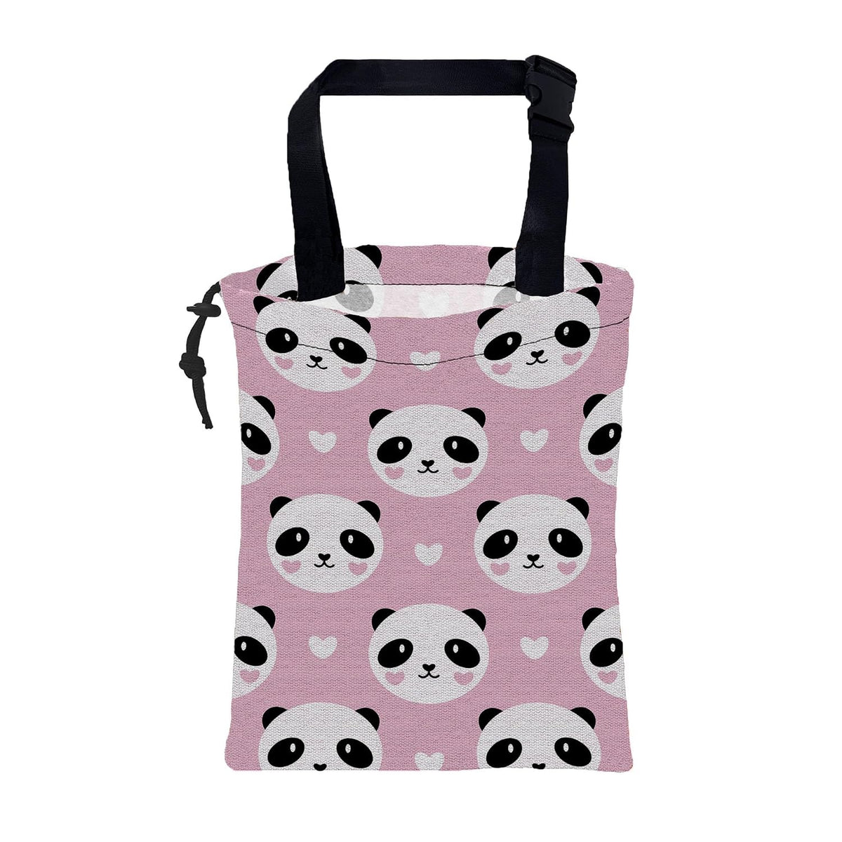 Car Garbage Bag Cute Panda and Heart Drawstring Car Trash Bag Hanging for Back Seat with Adjustable Buckle Canvas Vehicle Trash Can Easy-to-Install