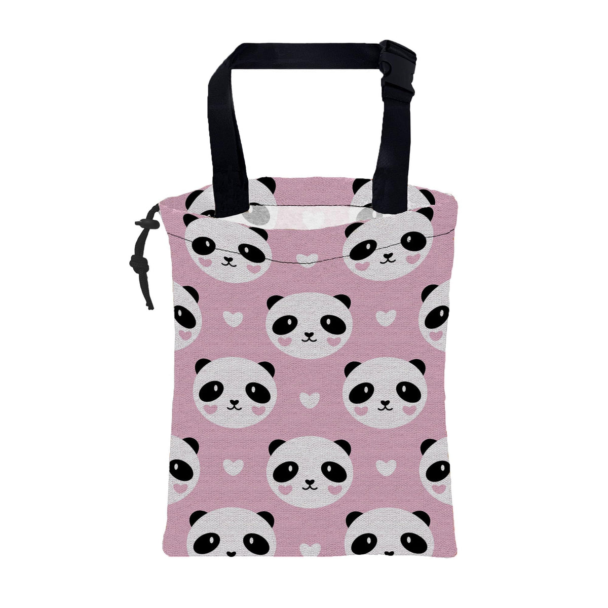 Car Garbage Bag Cute Panda and Heart Drawstring Car Trash Bag Hanging for Back Seat with Adjustable Buckle Canvas Vehicle Trash Can Easy-to-Install