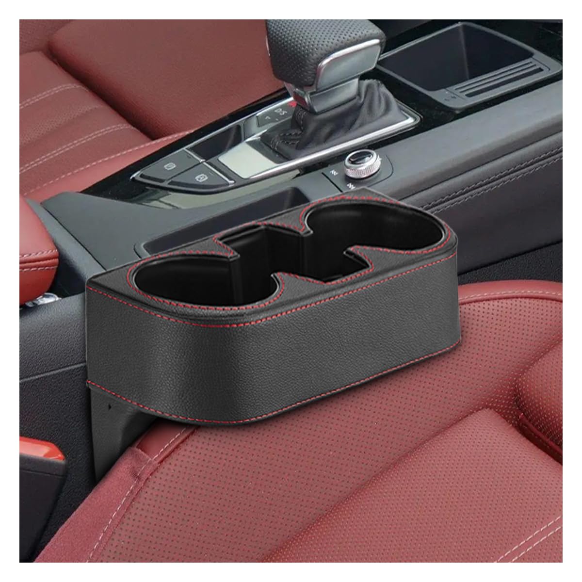 ZIMISI Car Cup Holder, Leather Front Console Gap Filler Organizer (Grey)