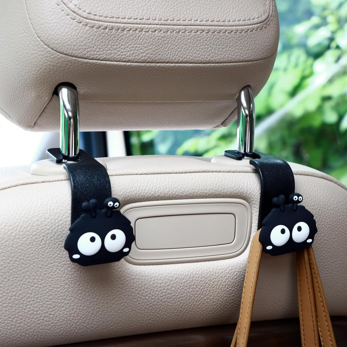 Car Hooks for Purses and Bags Cute Soot Sprite, 2 Pack Black