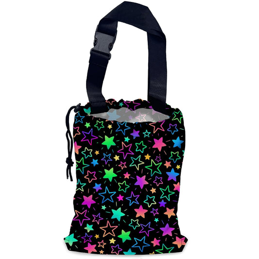 Colorful Stars Car Trash Bag,Neon Stars Hanging Drawstring Car Garbage Bag,Waterproof Canvas Car Back Seat Organizer with Adjustable Buckle,for Vehicles,SUVs,Camping,Road Trips