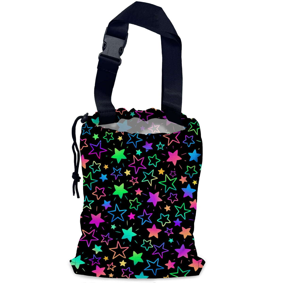 Colorful Stars Car Trash Bag,Neon Stars Hanging Drawstring Car Garbage Bag,Waterproof Canvas Car Back Seat Organizer with Adjustable Buckle,for Vehicles,SUVs,Camping,Road Trips