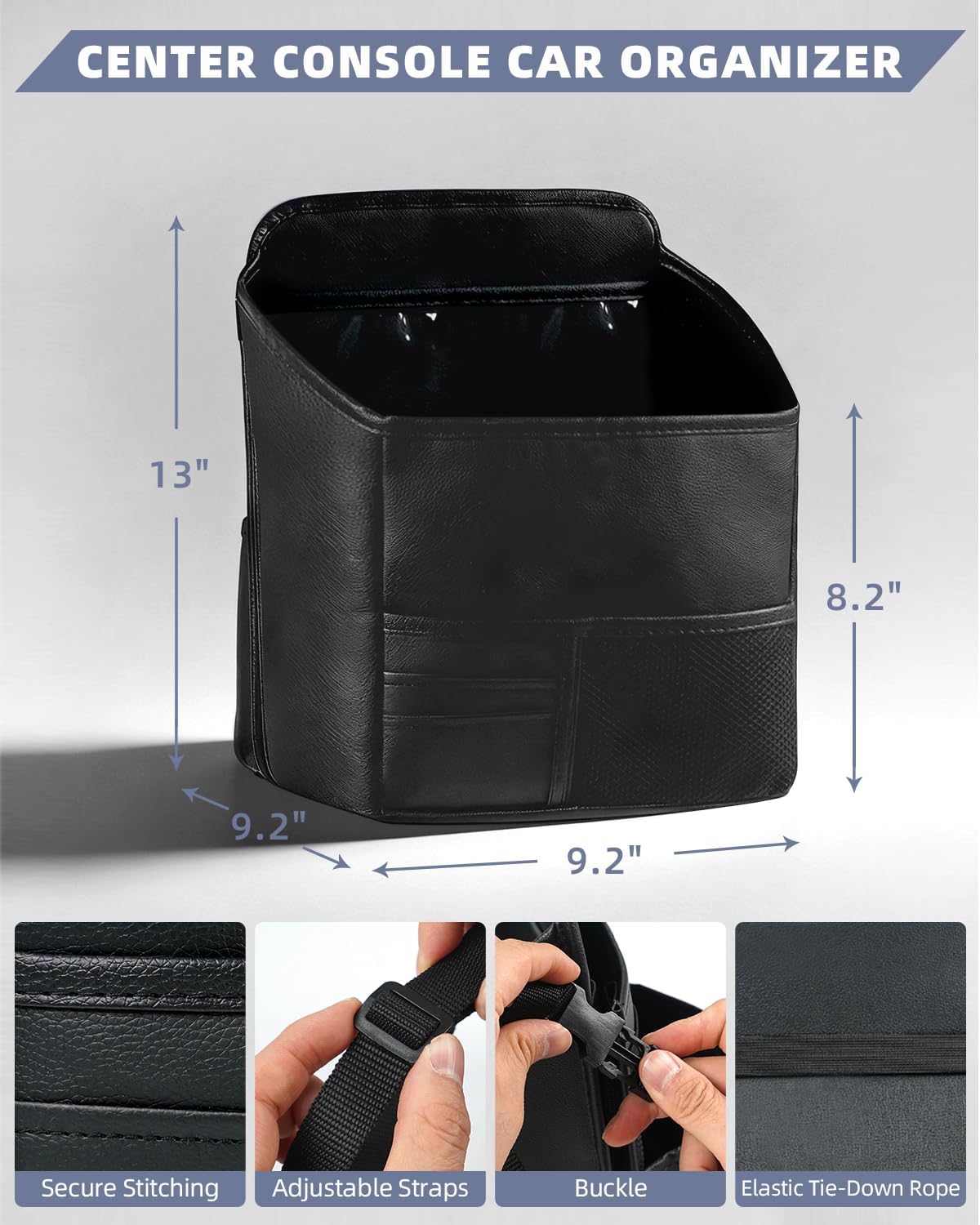 Leather Car Purse Holder Between Seats with Expandable Pocket