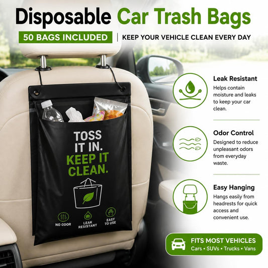 Disposable Car Trash Bag Hanging,Car Garbage Bag Leakproof, Odor Seal 50PCS