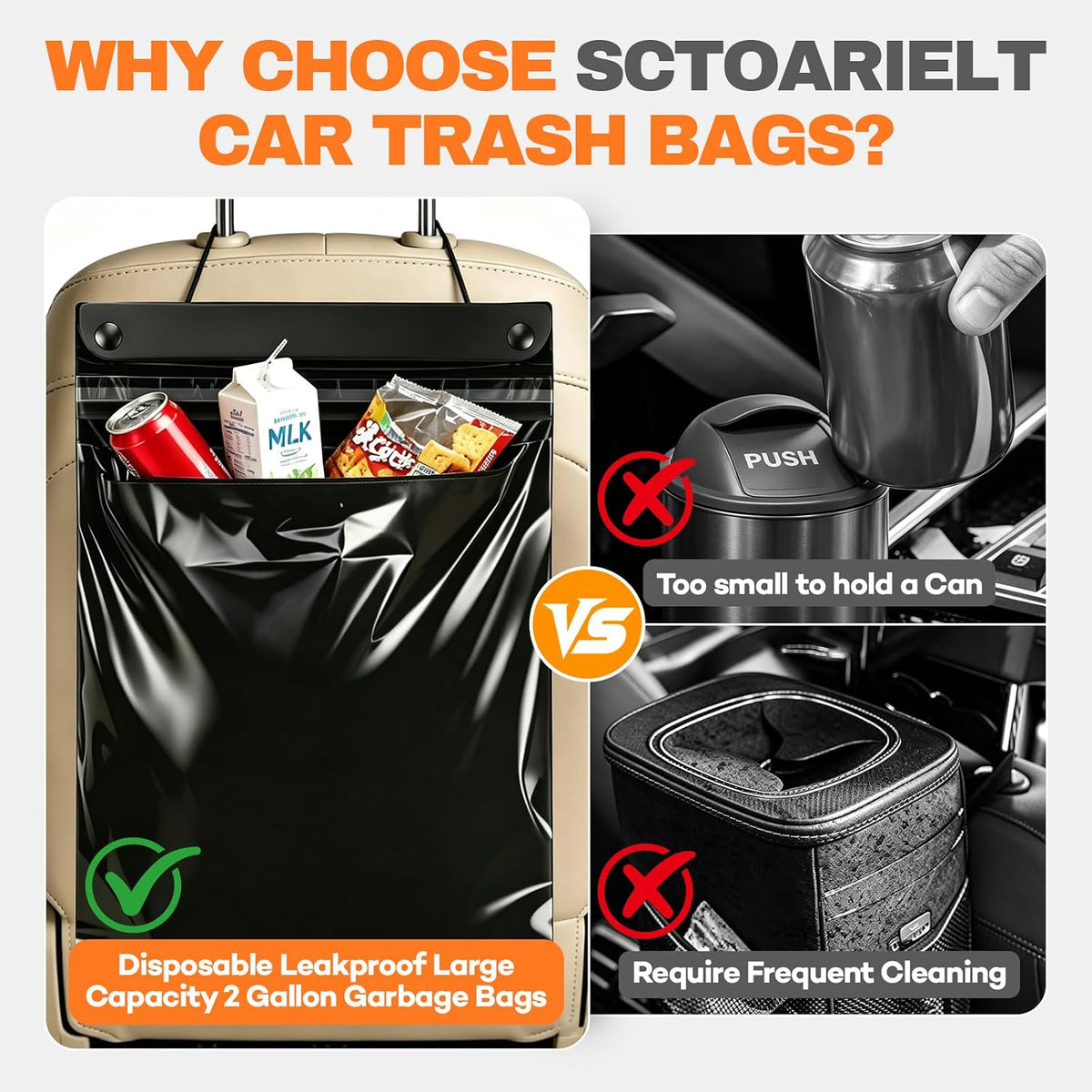 80 Count Hanging Car Trash Bags, Disposable Leak-proof Garbage Can for Car