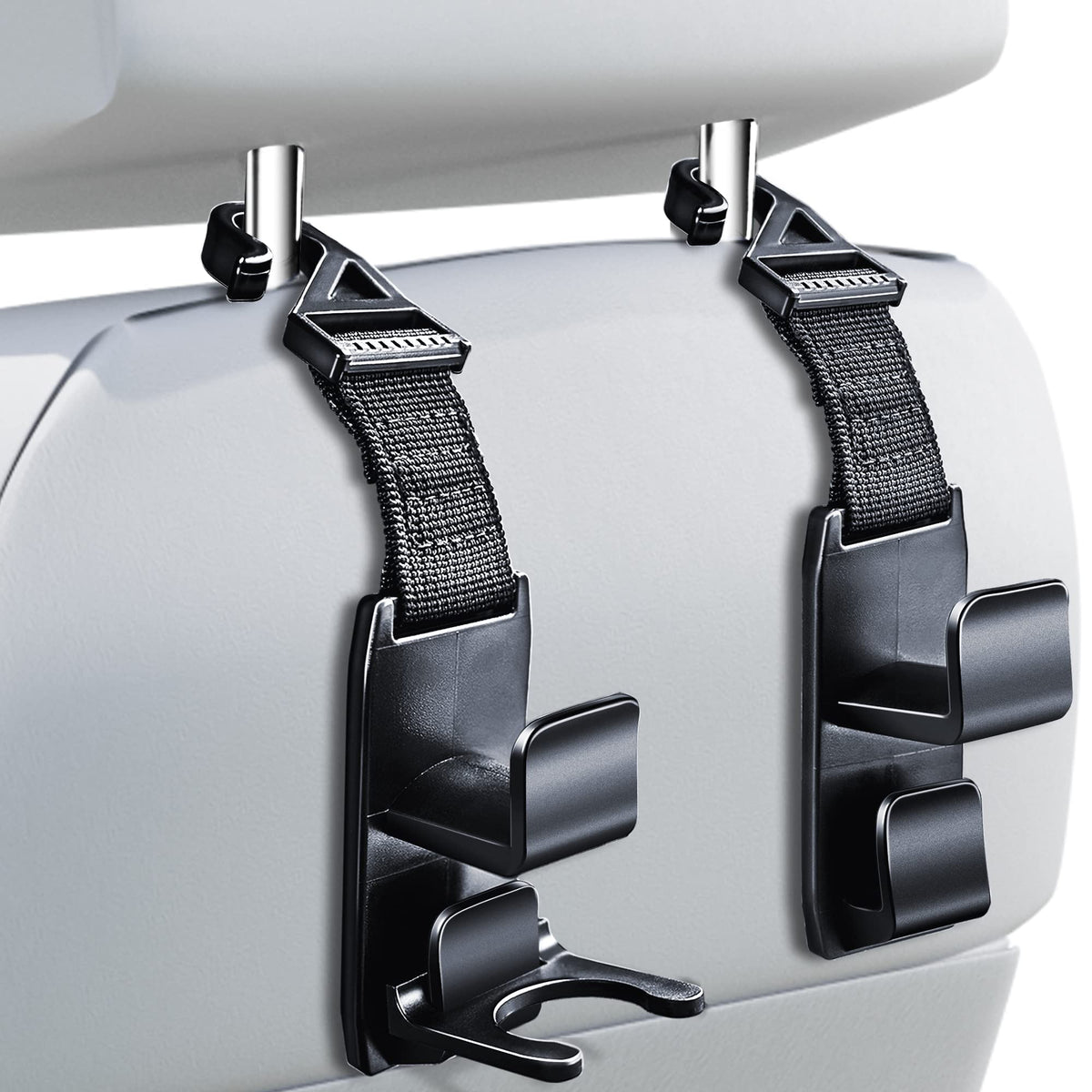 Magic Headrest Hooks for Car, Purse Hanger Headrest Hook Holder for Car Seat Organizer Behind Over the Seat Car Hooks-Hang Purse or Grocery Bags,Black,4Pack