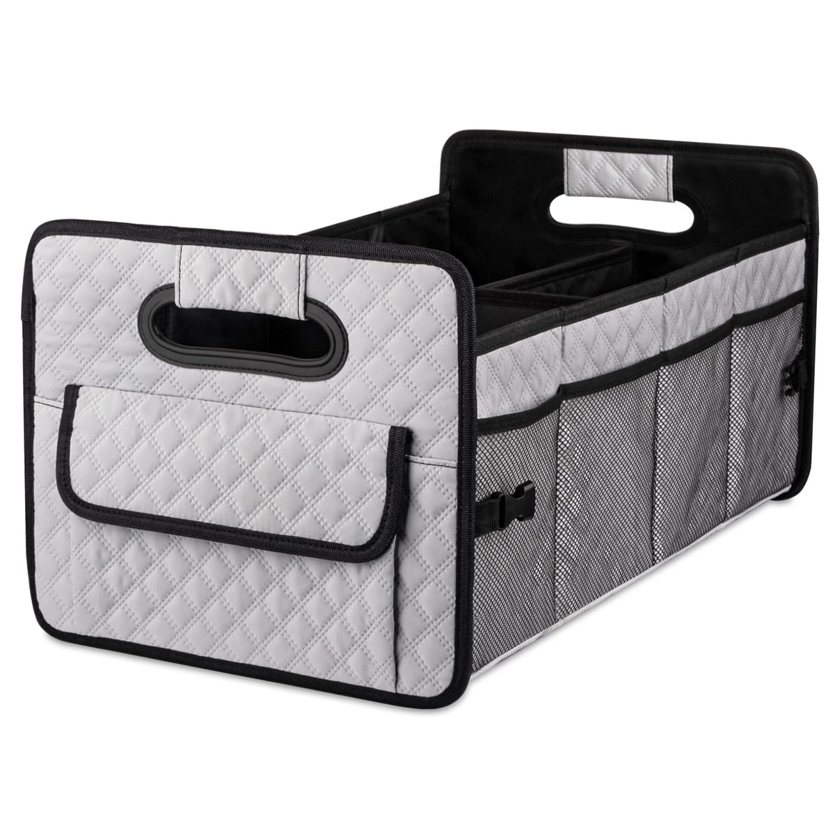 JiatuA Car Trunk Organizer for SUV, Car Storage Organizer Collapsible Multi Compartment Container Box Adjustable Car Accessories for Women Men, Beige