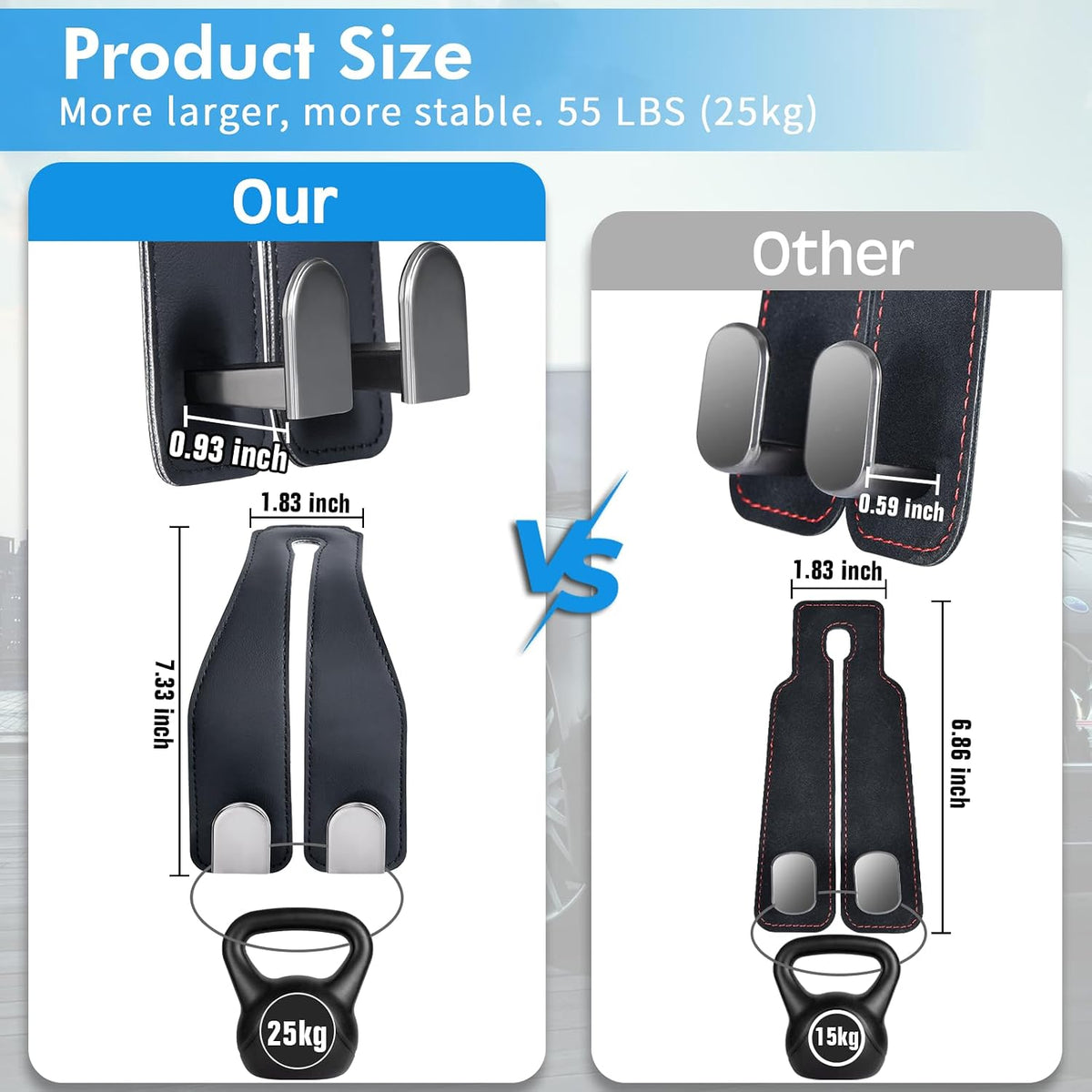 Car Hooks for Headrest, Leather Car Seat Back Storage Organizer Interior Accessories, More Wide & Deep Auto Seat Hook Hangers for Purse Umbrellas Handbag Clothes Coats Grocery Bags (Black-2 Pack)