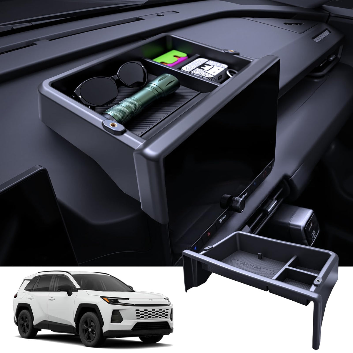 For 2026 Toyota RAV4 Center Console Passenger Glove Box Divider Organizer ABS Material Easy to Pick Up&Install, 6th Gen Hybrid&Plug-in Hybrid Interior Accessories