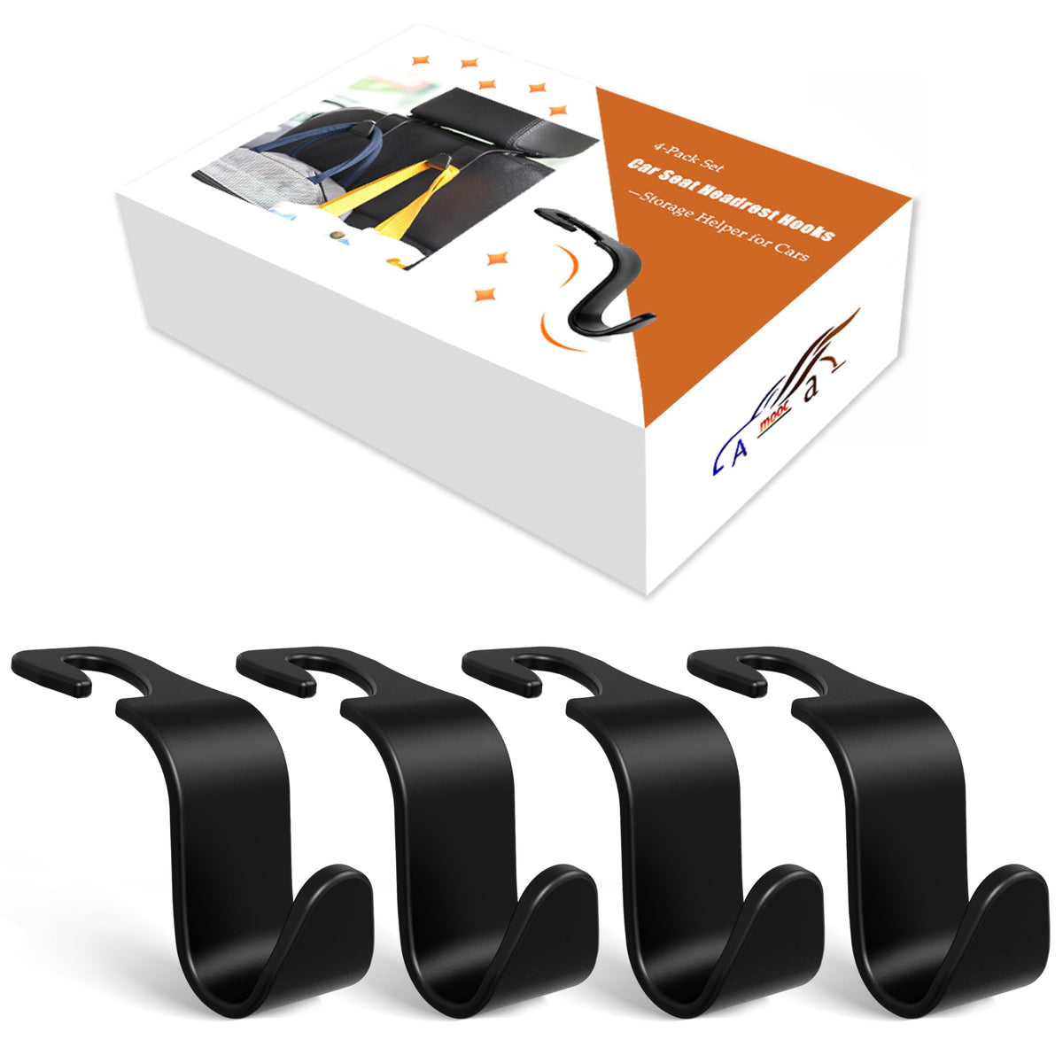 4-Pack Car Headrest Hooks Holds 55lbs Seat Storage Organizer for Bags