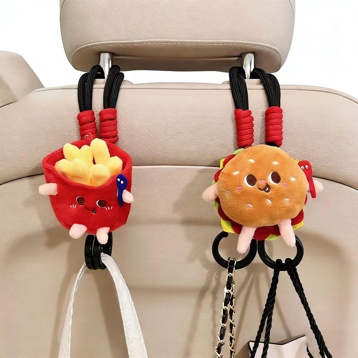 2-Pack Car Headrest Hooks Seat Organizer, Baguette & Croissant