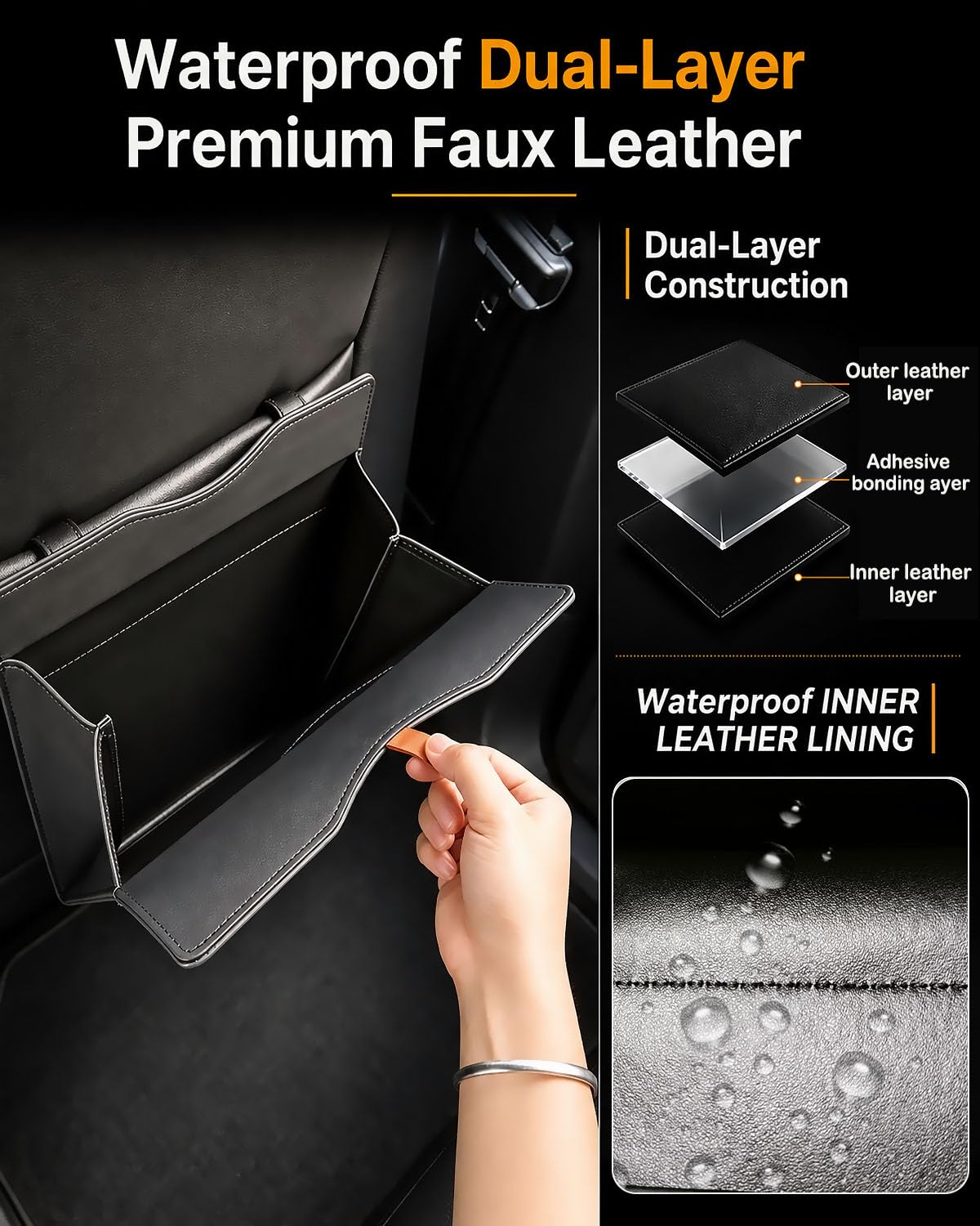Leather Car Trash Can, LeakProof Waterproof Car Garbage Can with 60 Liners