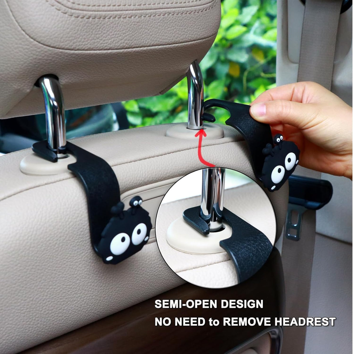 Car Hooks for Purses and Bags Cute Soot Sprite, 2 Pack Black