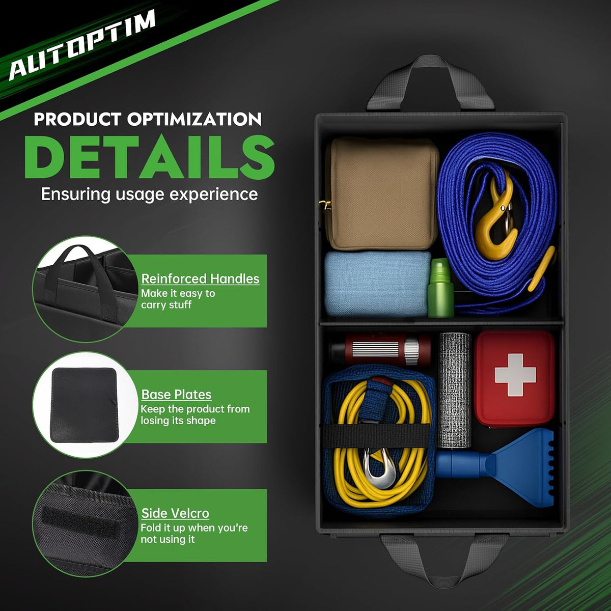 AUTOPTIM Car Trunk Organizer - 65L Collapsible Car Organizer, Black, Large