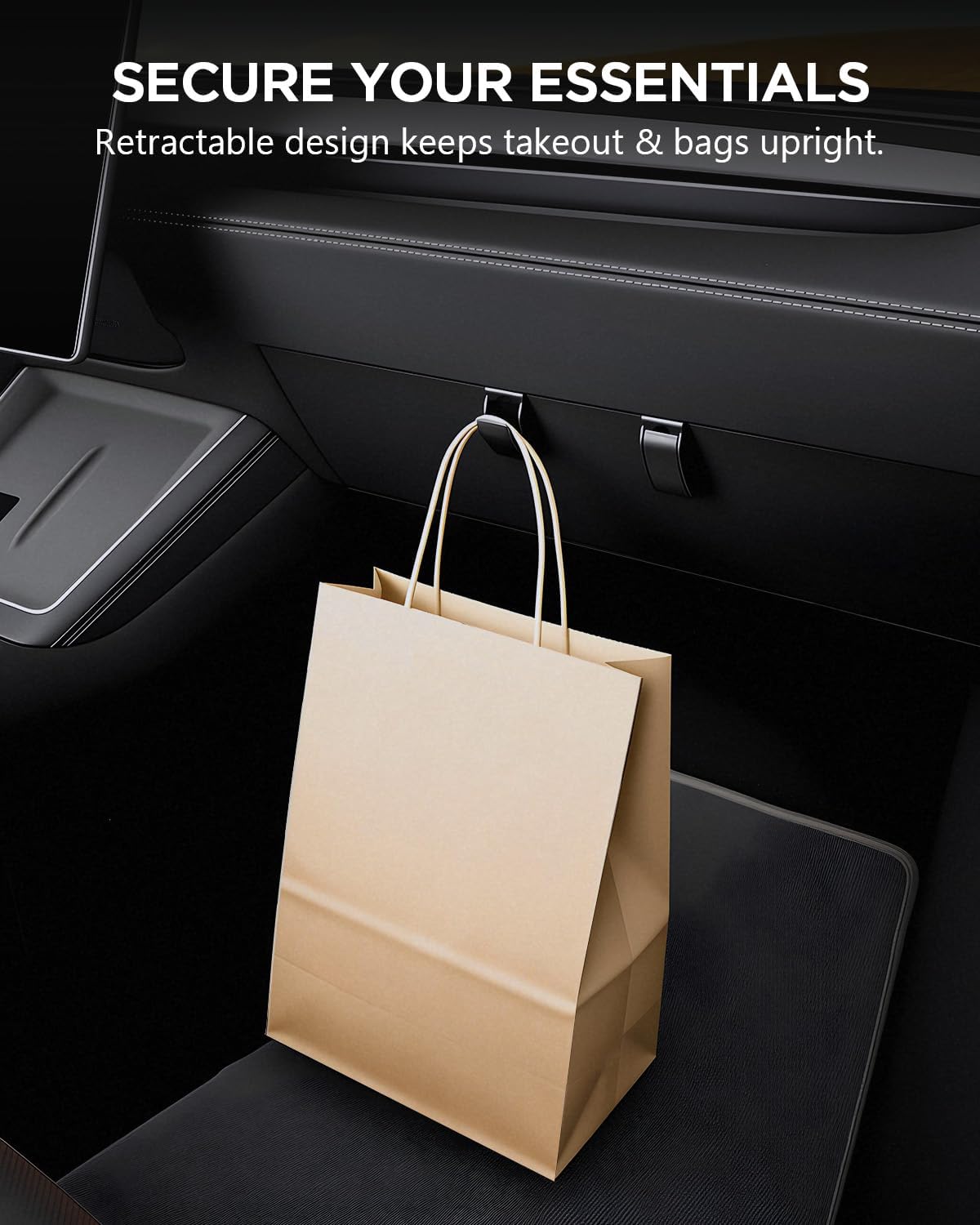 4-Pack Car Hooks for Tesla Model Y Juniper & Model 3 Highland Accessories 2026 2025, Retractable Glove Box Hanger & Rear Seat Clip, Interior Organizer for Handbag, Backpack, Grocery Bag