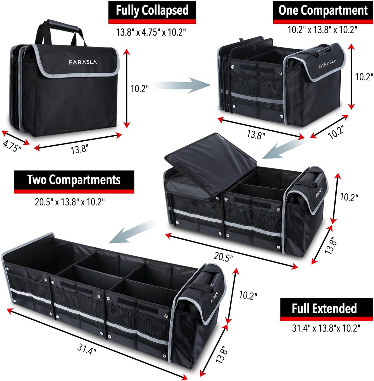 Farasla Waterproof Car Trunk Organizer with Cooler Bag